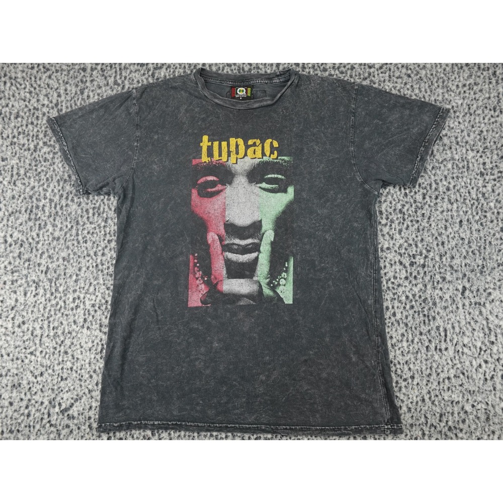 Cross Colours Tupac Shakur T-Shirt Mens Small Charcoal Grey Acid Wash Graphic